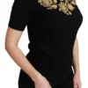 Dolce & Gabbana Women's Elegant Cashmere Sweater with Gold Lace Embroidery