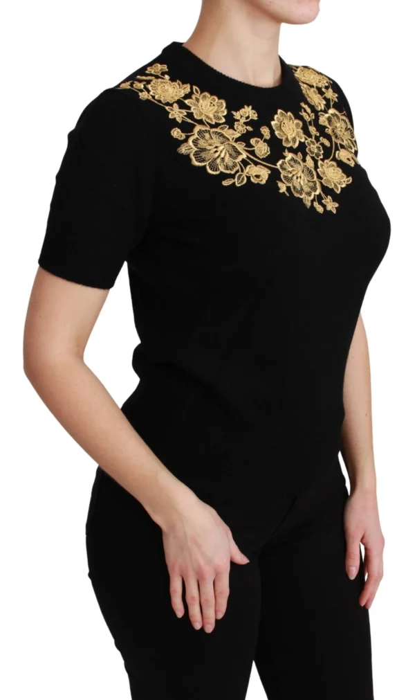 Dolce & Gabbana Women's Elegant Cashmere Sweater with Gold Lace Embroidery