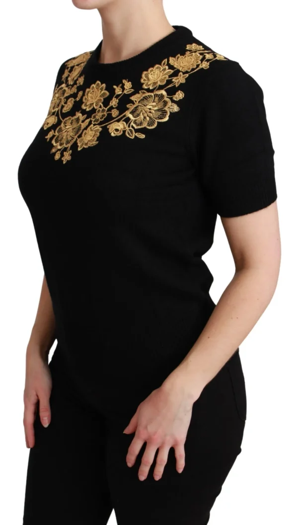 Dolce & Gabbana Women's Elegant Cashmere Sweater with Gold Lace Embroidery