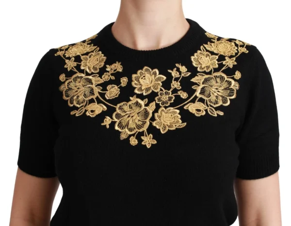 Dolce & Gabbana Women's Elegant Cashmere Sweater with Gold Lace Embroidery
