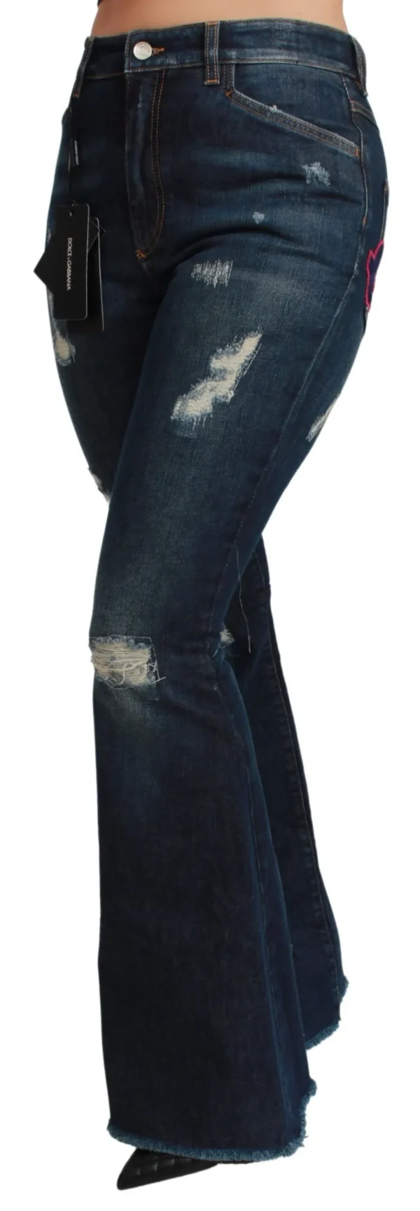 Dolce & Gabbana Women's Chic High Waist Flare Denim Queen Embroidery