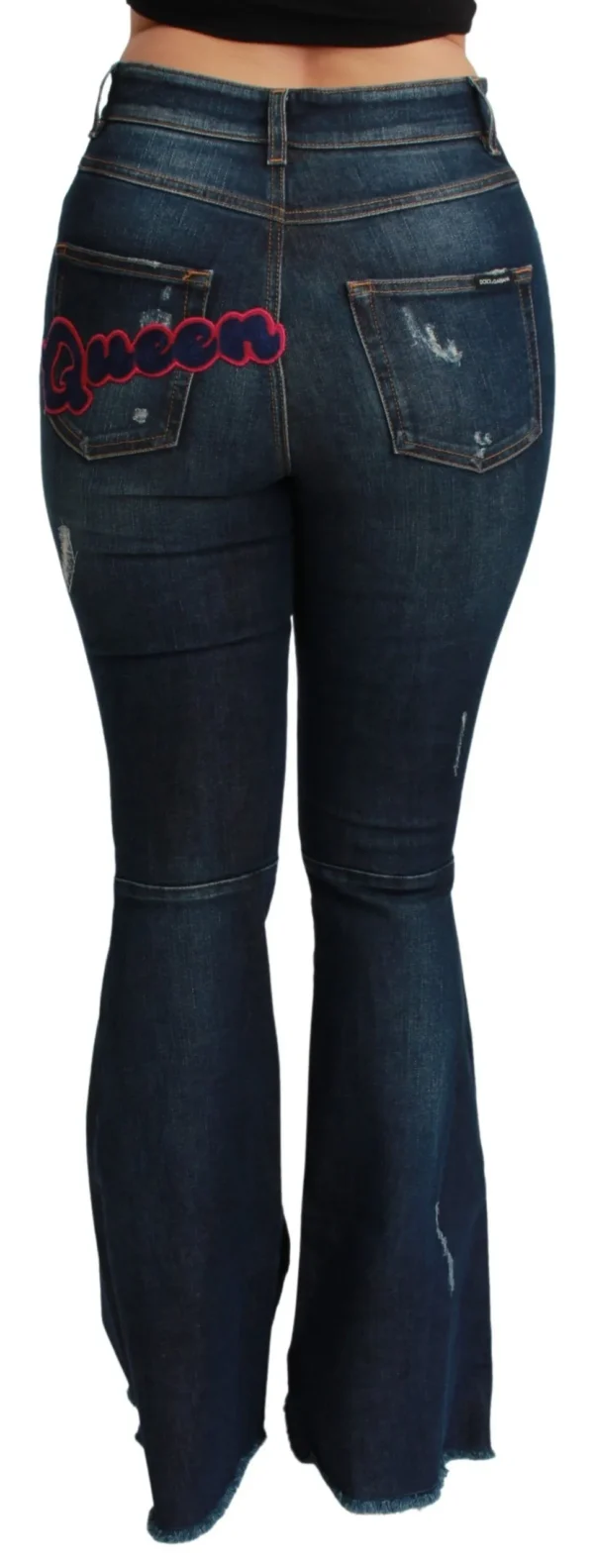 Dolce & Gabbana Women's Chic High Waist Flare Denim Queen Embroidery