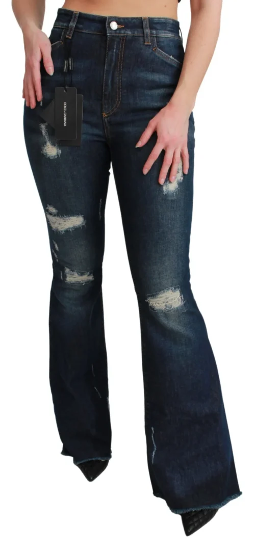 Dolce & Gabbana Women's Chic High Waist Flare Denim Queen Embroidery