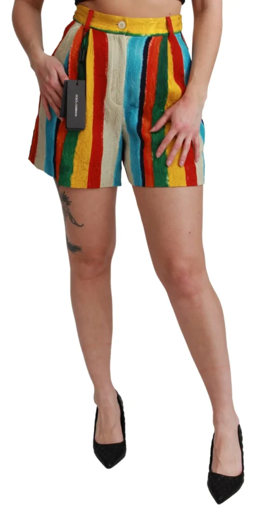 Dolce & Gabbana Women's Multicolor Striped High-Waist Shorts