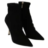 Dolce & Gabbana Women's Elegant Suede Ankle Heels with Gold Accents