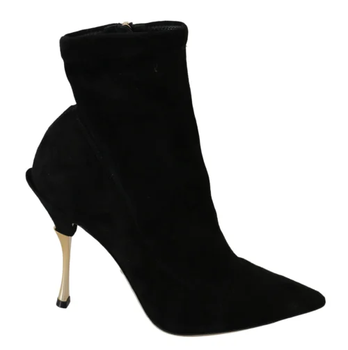 Dolce & Gabbana Women's Elegant Suede Ankle Heels with Gold Accents