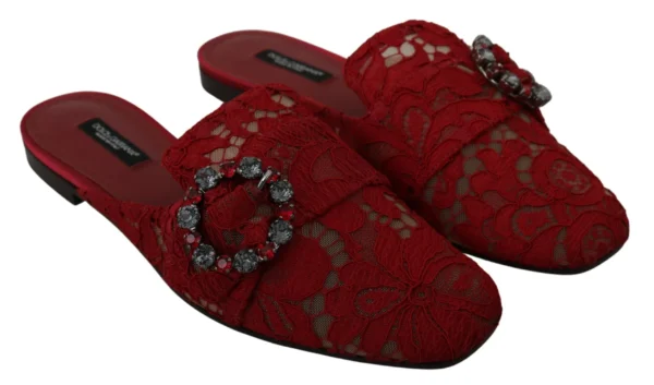 Dolce & Gabbana Women's Radiant Red Slide Flats with Crystal Embellishments