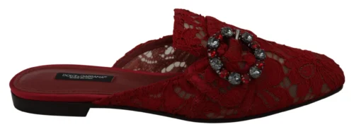 Dolce & Gabbana Women's Radiant Red Slide Flats with Crystal Embellishments