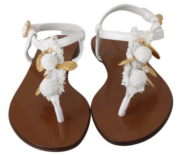 Dolce & Gabbana Women's Pom Pom Flip Flop Ankle Strap Flats