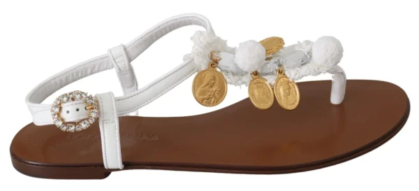 Dolce & Gabbana Women's Pom Pom Flip Flop Ankle Strap Flats