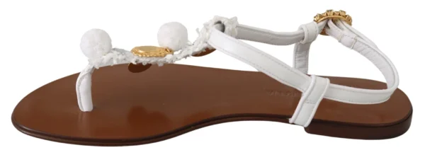Dolce & Gabbana Women's Pom Pom Flip Flop Ankle Strap Flats