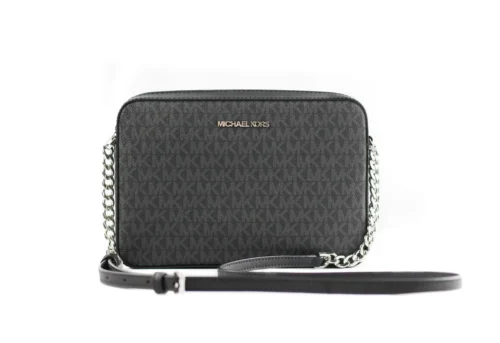 Michael Kors Women's Jet Set Large East West Saffiano Leather Crossbody Bag Handbag [Black Signature]