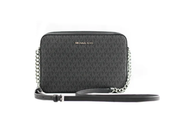 Michael Kors Women's Jet Set Large East West Saffiano Leather Crossbody Bag Handbag [Black Signature]