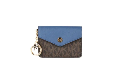Michael Kors Women's Kala Small Signature Leather Flap Key Ring Card Case (Dark Chambray)