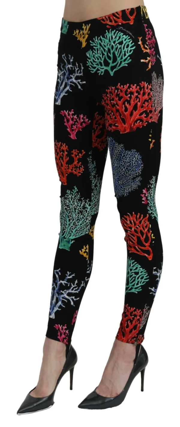Dolce & Gabbana Women's Elegant High Waist Slim Leggings Coral Print
