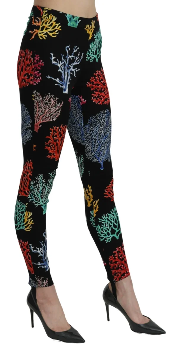 Dolce & Gabbana Women's Elegant High Waist Slim Leggings Coral Print