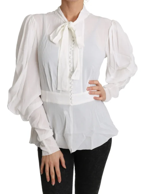 Dolce & Gabbana Women's Elegant White Scarf Neck Blouse