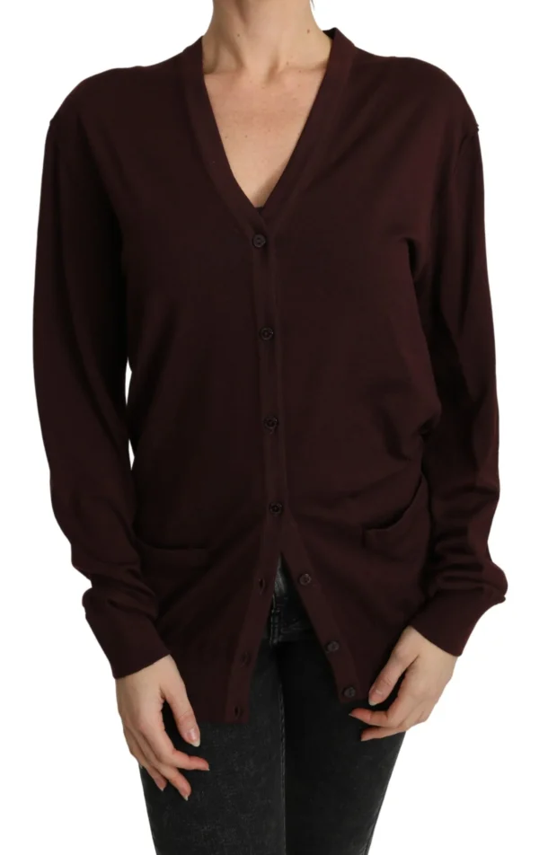 Dolce & Gabbana Women's Elegant Maroon Virgin Wool Cardigan