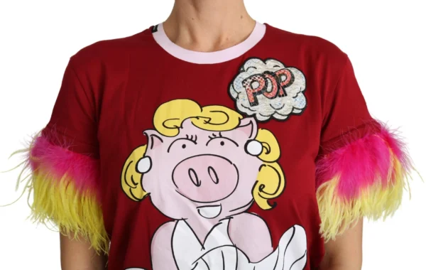 Dolce & Gabbana Women's Chic Red Pig Print Crew Neck T-Shirt