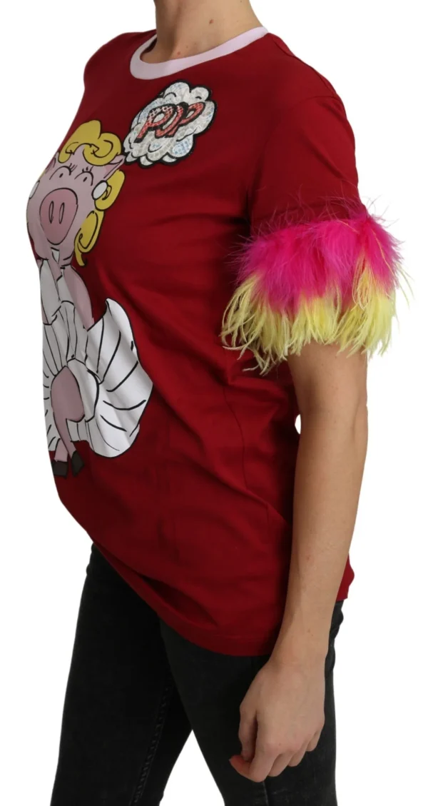 Dolce & Gabbana Women's Chic Red Pig Print Crew Neck T-Shirt
