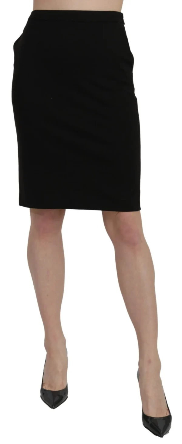 GF Ferre Women's Chic High Waist Black Linen Skirt