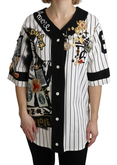 Dolce & Gabbana Women's Elegant Striped V-Neck Charm Blouse