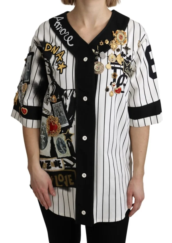 Dolce & Gabbana Women's Elegant Striped V-Neck Charm Blouse