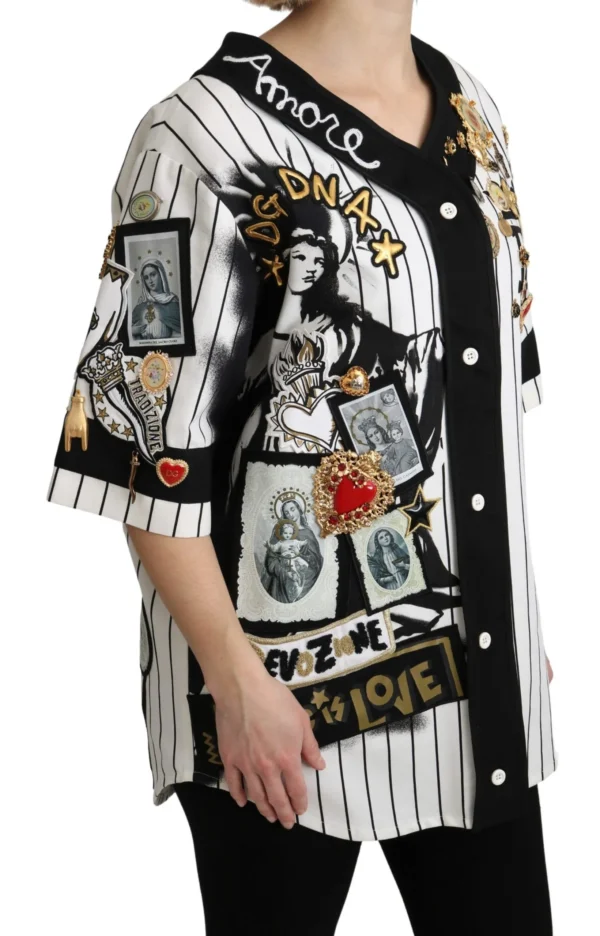 Dolce & Gabbana Women's Elegant Striped V-Neck Charm Blouse