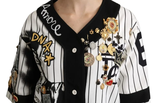 Dolce & Gabbana Women's Elegant Striped V-Neck Charm Blouse