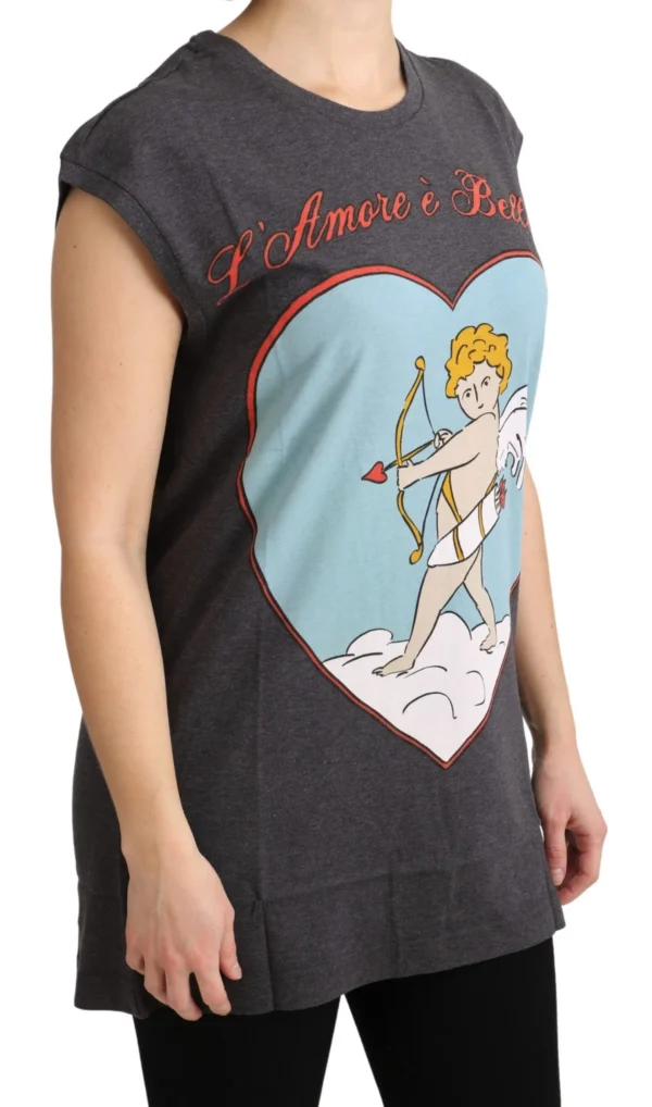 Dolce & Gabbana Women's Elegant Gray Cotton Cap Sleeve Tee