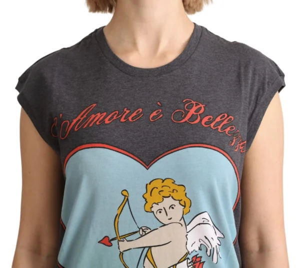Dolce & Gabbana Women's Elegant Gray Cotton Cap Sleeve Tee