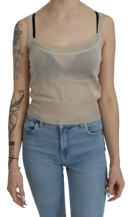 BYBLOS Women's Elegant Beige Sleeveless Spaghetti Strap Tank