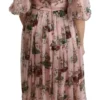 Dolce & Gabbana Women's Elegant Pink Bengal Cat Print A-Line Maxi Dress