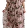 Dolce & Gabbana Women's Elegant Pink Bengal Cat Print A-Line Maxi Dress