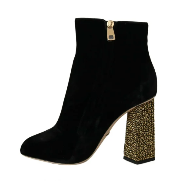 Dolce & Gabbana Women's Elegant Velvet Ankle Boots with Crystal Heels