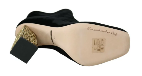 Dolce & Gabbana Women's Elegant Velvet Ankle Boots with Crystal Heels