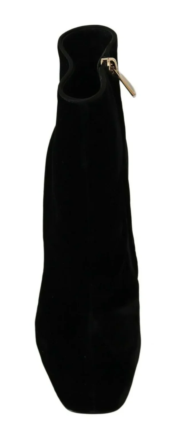 Dolce & Gabbana Women's Elegant Velvet Ankle Boots with Crystal Heels