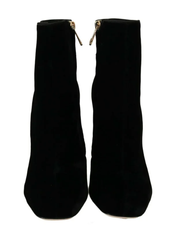 Dolce & Gabbana Women's Elegant Velvet Ankle Boots with Crystal Heels