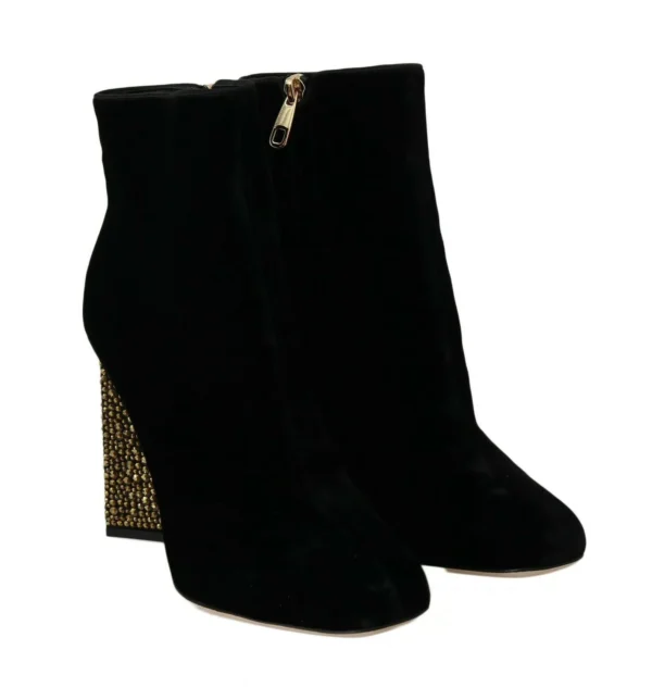 Dolce & Gabbana Women's Elegant Velvet Ankle Boots with Crystal Heels
