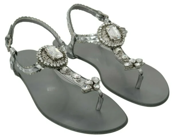 Dolce & Gabbana Women's Elegant Silver Flats with Crystal Embellishments