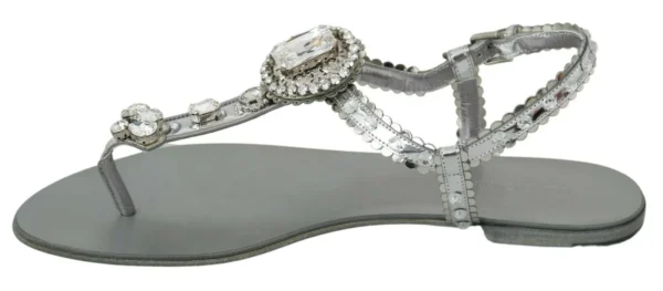 Dolce & Gabbana Women's Elegant Silver Flats with Crystal Embellishments