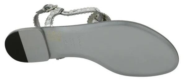 Dolce & Gabbana Women's Elegant Silver Flats with Crystal Embellishments