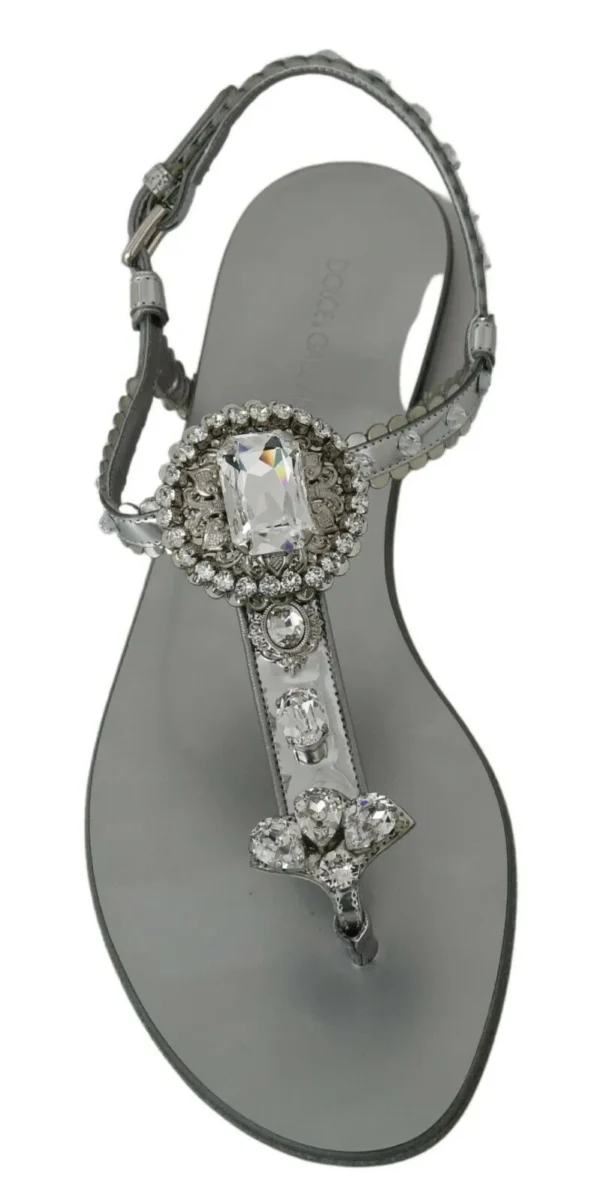 Dolce & Gabbana Women's Elegant Silver Flats with Crystal Embellishments