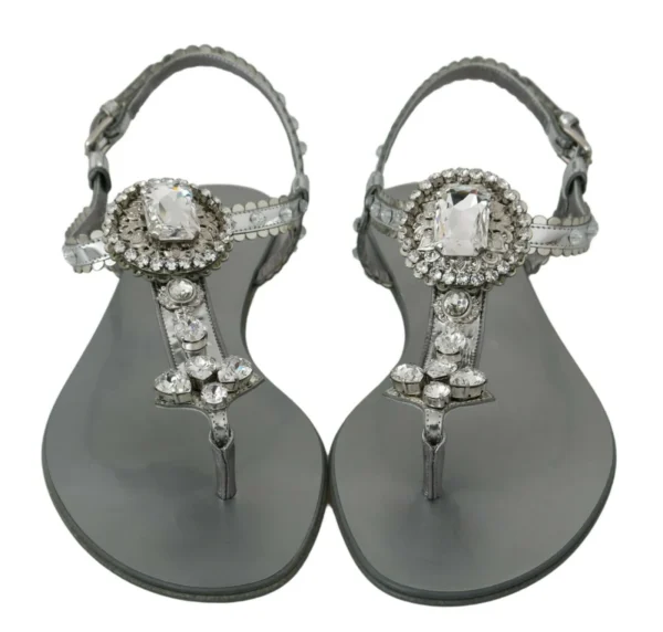 Dolce & Gabbana Women's Elegant Silver Flats with Crystal Embellishments