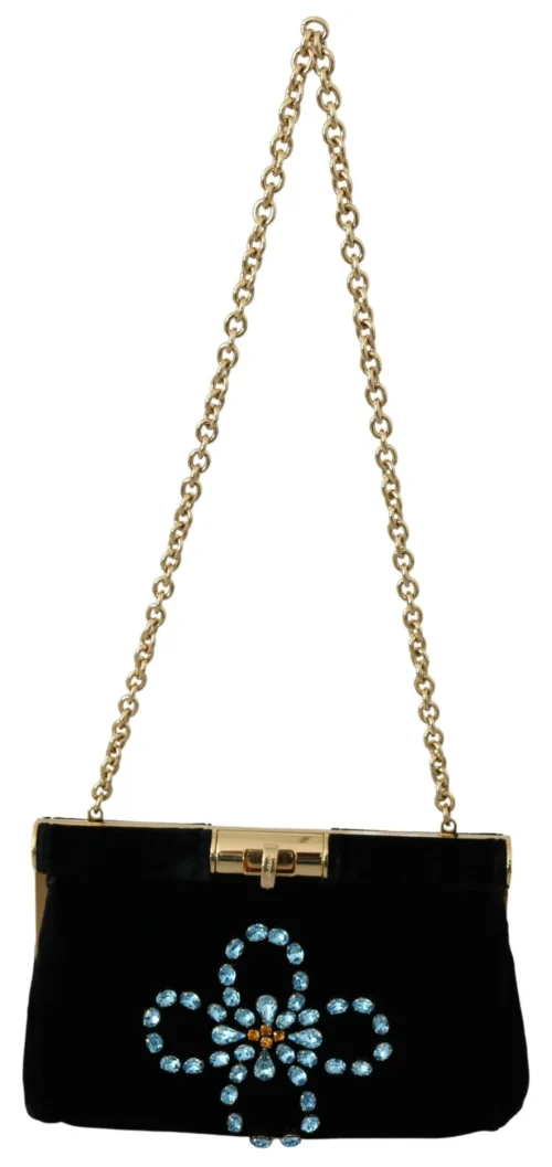 Dolce & Gabbana Women's Velvet Evening Party Crossbody with Crystal Studs