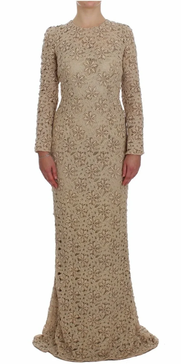 Dolce & Gabbana Women's Beige Floral Lace Long Sleeve Maxi Dress