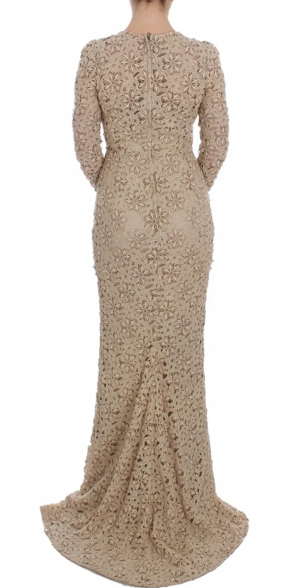 Dolce & Gabbana Women's Beige Floral Lace Long Sleeve Maxi Dress