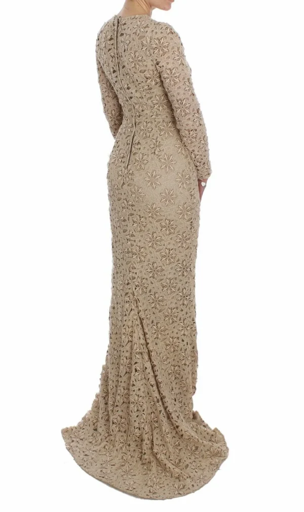 Dolce & Gabbana Women's Beige Floral Lace Long Sleeve Maxi Dress