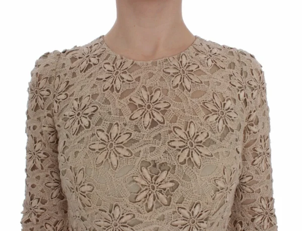 Dolce & Gabbana Women's Beige Floral Lace Long Sleeve Maxi Dress