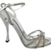 Dolce & Gabbana Women's Silver Leather Ankle Strap Sandals with Crystals